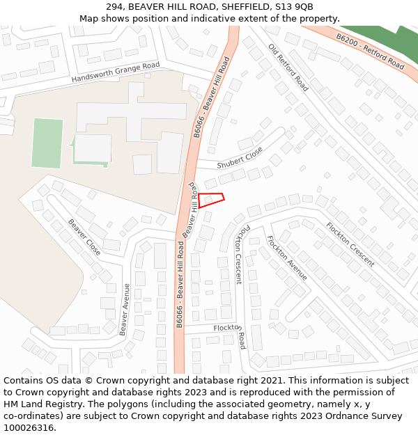 294, BEAVER HILL ROAD, SHEFFIELD, S13 9QB: Location map and indicative extent of plot