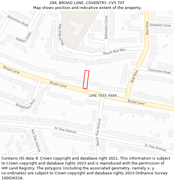 294, BROAD LANE, COVENTRY, CV5 7AT: Location map and indicative extent of plot