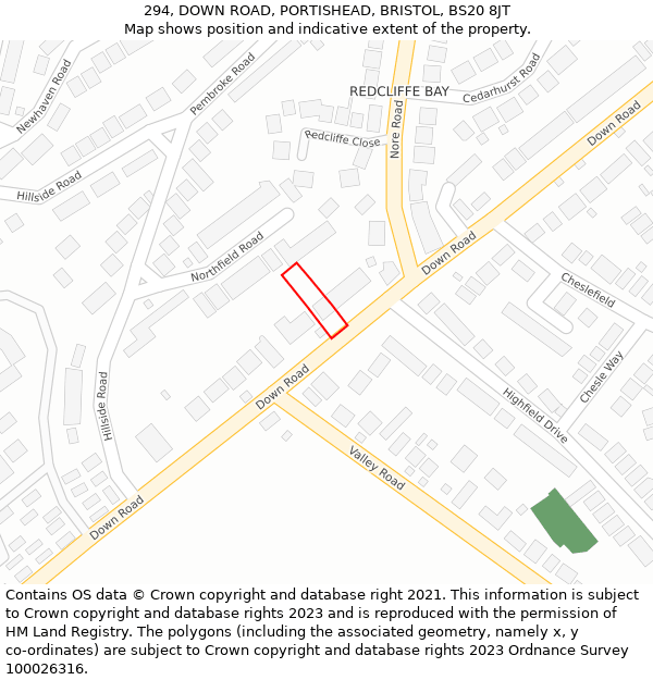 294, DOWN ROAD, PORTISHEAD, BRISTOL, BS20 8JT: Location map and indicative extent of plot