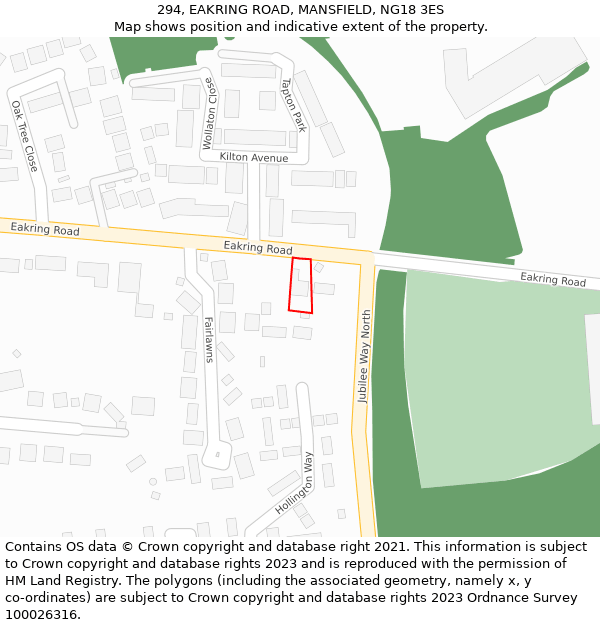 294, EAKRING ROAD, MANSFIELD, NG18 3ES: Location map and indicative extent of plot