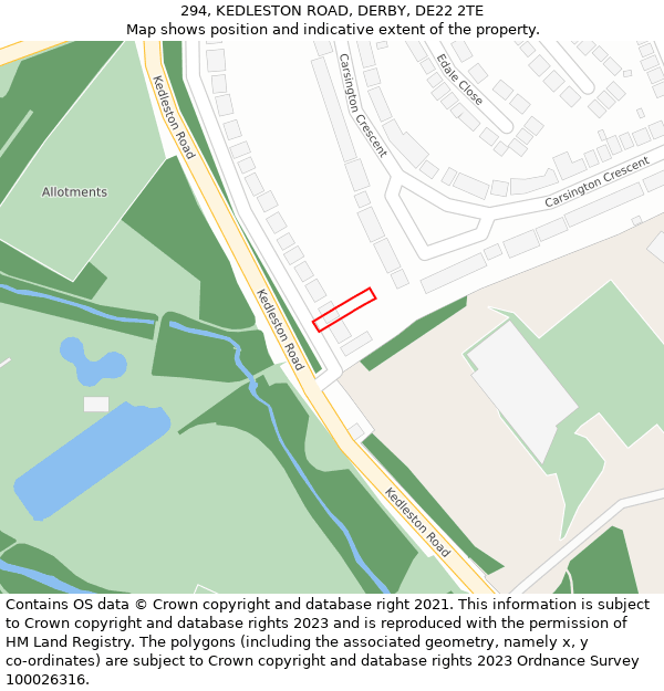 294, KEDLESTON ROAD, DERBY, DE22 2TE: Location map and indicative extent of plot