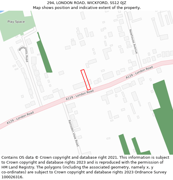 294, LONDON ROAD, WICKFORD, SS12 0JZ: Location map and indicative extent of plot