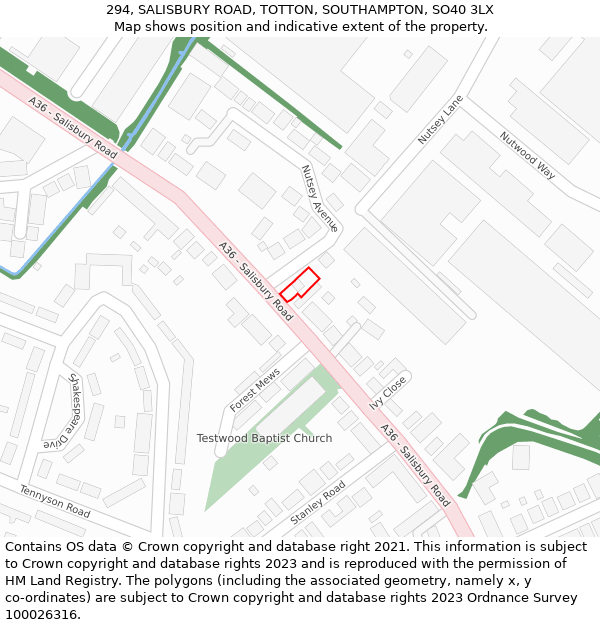 294, SALISBURY ROAD, TOTTON, SOUTHAMPTON, SO40 3LX: Location map and indicative extent of plot