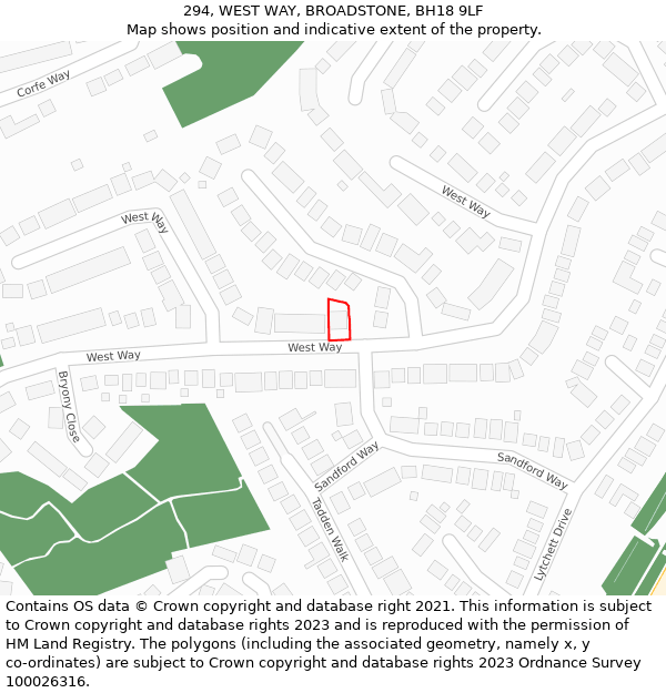 294, WEST WAY, BROADSTONE, BH18 9LF: Location map and indicative extent of plot