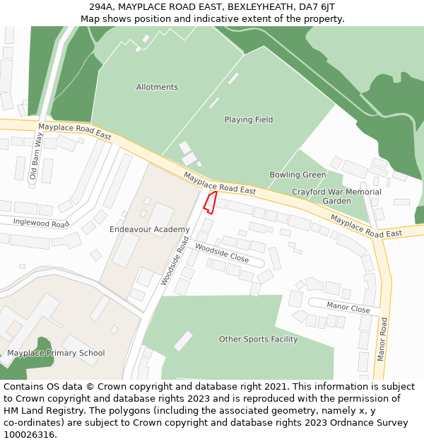 294A, MAYPLACE ROAD EAST, BEXLEYHEATH, DA7 6JT: Location map and indicative extent of plot