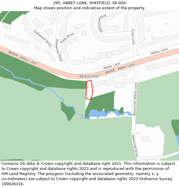 295, ABBEY LANE, SHEFFIELD, S8 0DA: Location map and indicative extent of plot