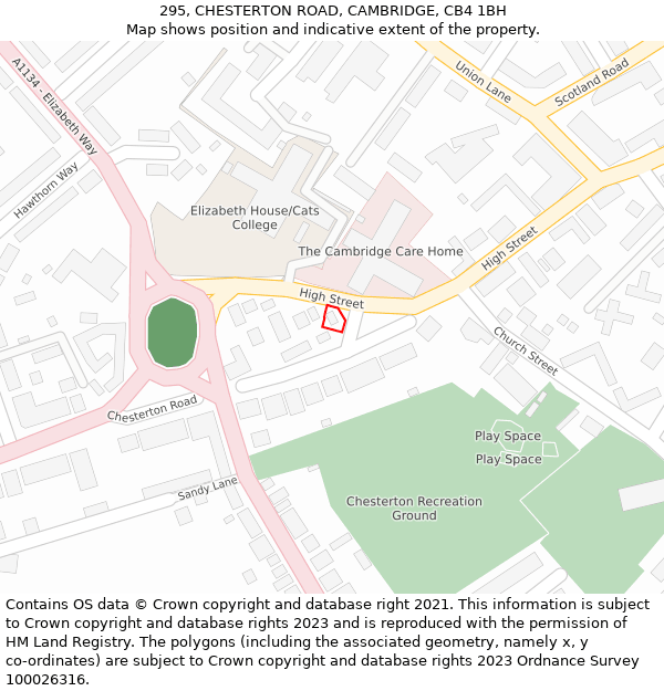 295, CHESTERTON ROAD, CAMBRIDGE, CB4 1BH: Location map and indicative extent of plot