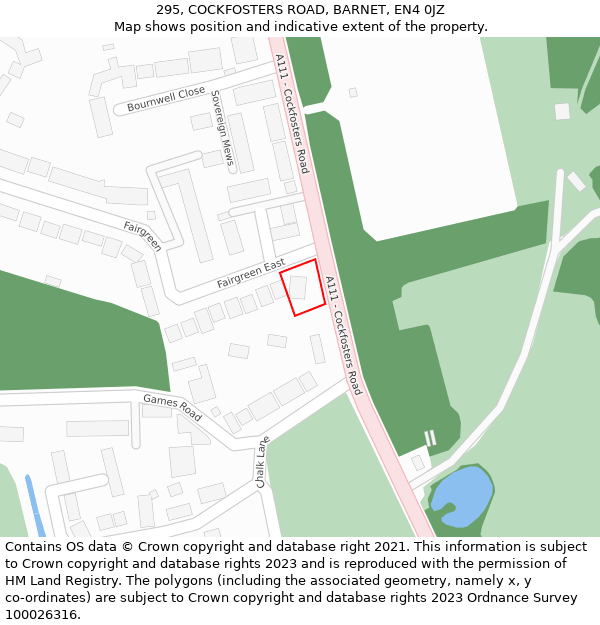 295, COCKFOSTERS ROAD, BARNET, EN4 0JZ: Location map and indicative extent of plot