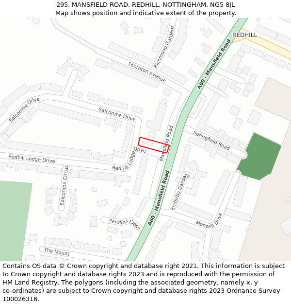 295, MANSFIELD ROAD, REDHILL, NOTTINGHAM, NG5 8JL: Location map and indicative extent of plot