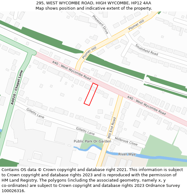 295, WEST WYCOMBE ROAD, HIGH WYCOMBE, HP12 4AA: Location map and indicative extent of plot