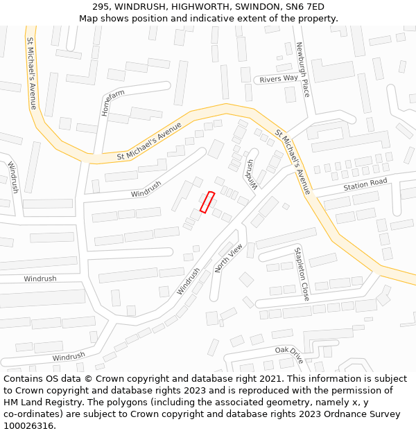 295, WINDRUSH, HIGHWORTH, SWINDON, SN6 7ED: Location map and indicative extent of plot