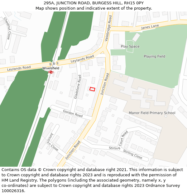 295A, JUNCTION ROAD, BURGESS HILL, RH15 0PY: Location map and indicative extent of plot