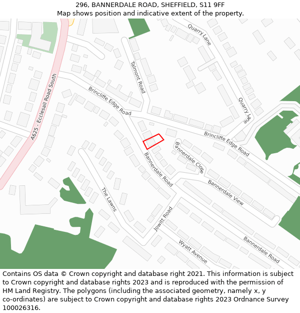 296, BANNERDALE ROAD, SHEFFIELD, S11 9FF: Location map and indicative extent of plot