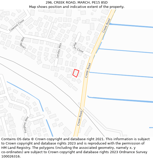 296, CREEK ROAD, MARCH, PE15 8SD: Location map and indicative extent of plot