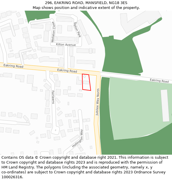 296, EAKRING ROAD, MANSFIELD, NG18 3ES: Location map and indicative extent of plot