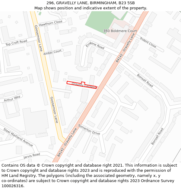 296, GRAVELLY LANE, BIRMINGHAM, B23 5SB: Location map and indicative extent of plot