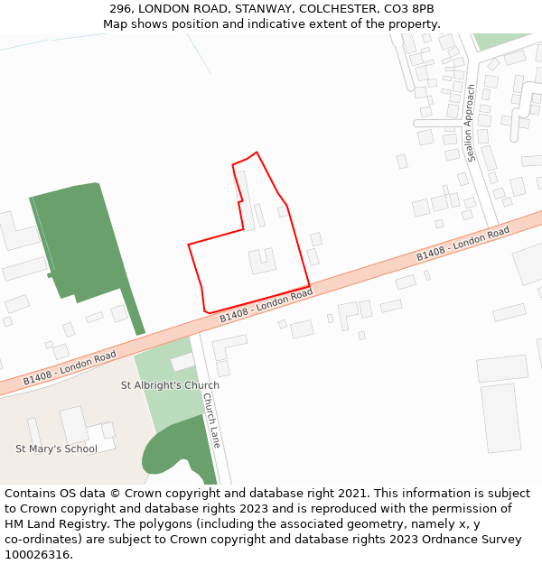 296, LONDON ROAD, STANWAY, COLCHESTER, CO3 8PB: Location map and indicative extent of plot