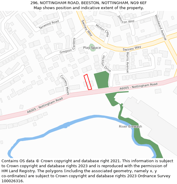 296, NOTTINGHAM ROAD, BEESTON, NOTTINGHAM, NG9 6EF: Location map and indicative extent of plot