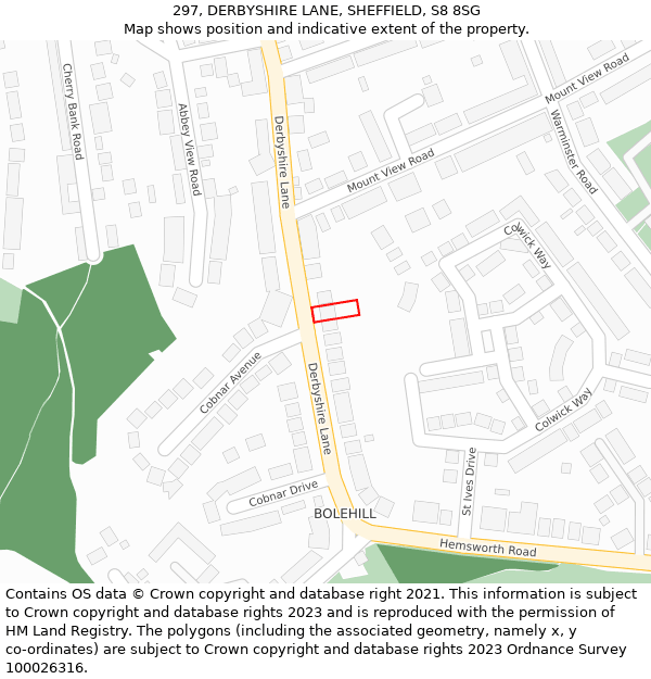 297, DERBYSHIRE LANE, SHEFFIELD, S8 8SG: Location map and indicative extent of plot