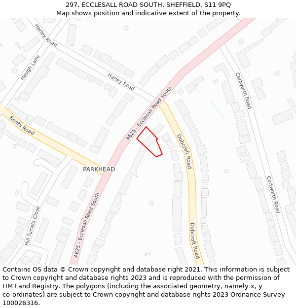 297, ECCLESALL ROAD SOUTH, SHEFFIELD, S11 9PQ: Location map and indicative extent of plot