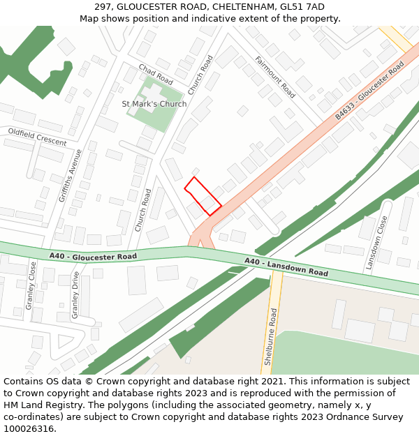 297, GLOUCESTER ROAD, CHELTENHAM, GL51 7AD: Location map and indicative extent of plot