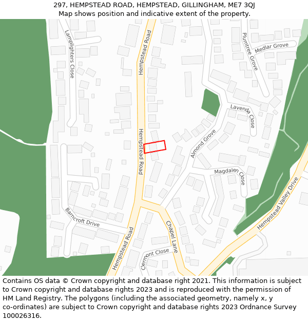 297, HEMPSTEAD ROAD, HEMPSTEAD, GILLINGHAM, ME7 3QJ: Location map and indicative extent of plot