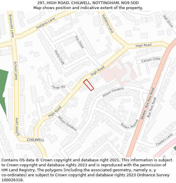 297, HIGH ROAD, CHILWELL, NOTTINGHAM, NG9 5DD: Location map and indicative extent of plot