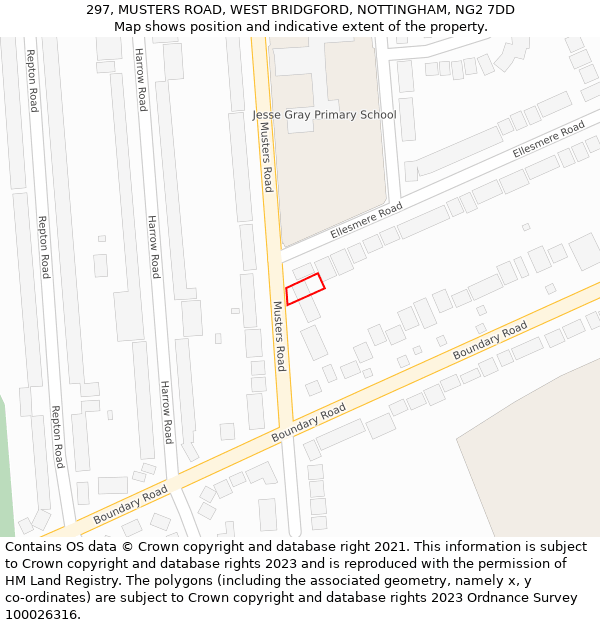 297, MUSTERS ROAD, WEST BRIDGFORD, NOTTINGHAM, NG2 7DD: Location map and indicative extent of plot