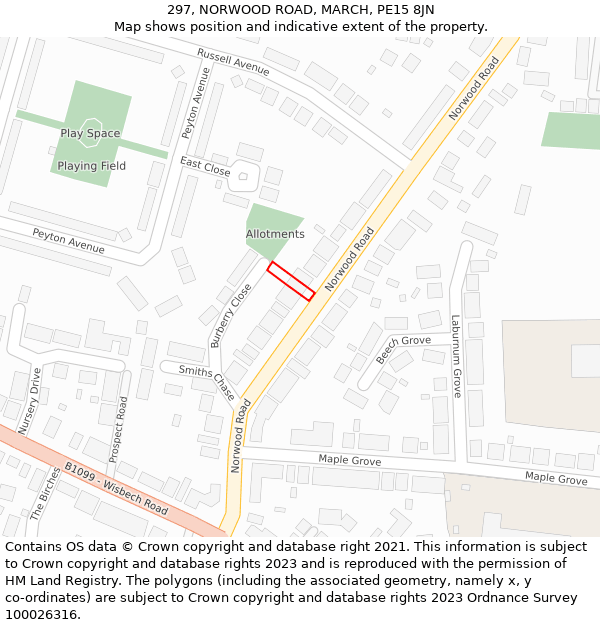 297, NORWOOD ROAD, MARCH, PE15 8JN: Location map and indicative extent of plot