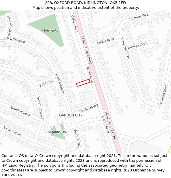 298, OXFORD ROAD, KIDLINGTON, OX5 1ED: Location map and indicative extent of plot