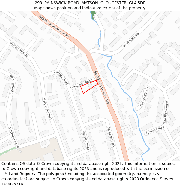 298, PAINSWICK ROAD, MATSON, GLOUCESTER, GL4 5DE: Location map and indicative extent of plot