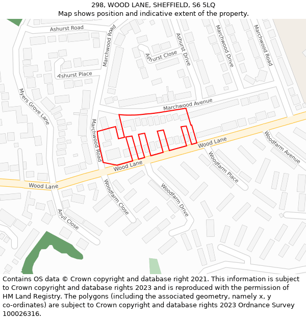 298, WOOD LANE, SHEFFIELD, S6 5LQ: Location map and indicative extent of plot