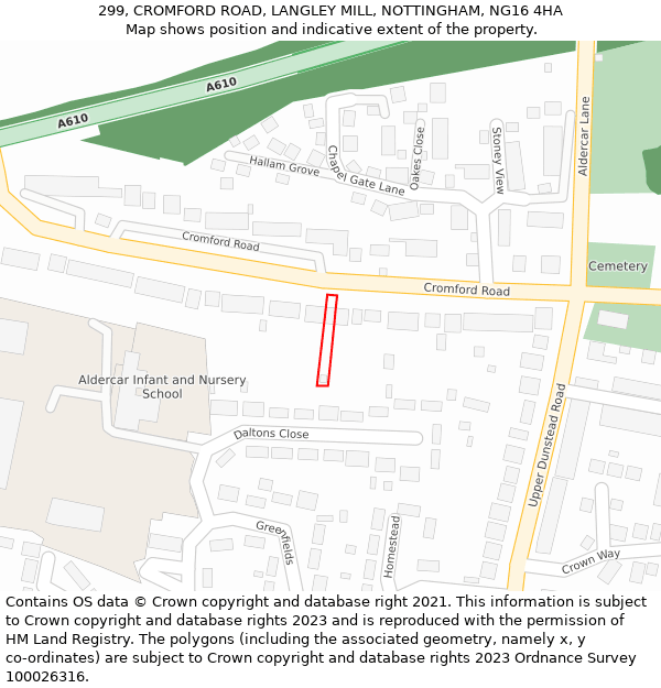 299, CROMFORD ROAD, LANGLEY MILL, NOTTINGHAM, NG16 4HA: Location map and indicative extent of plot