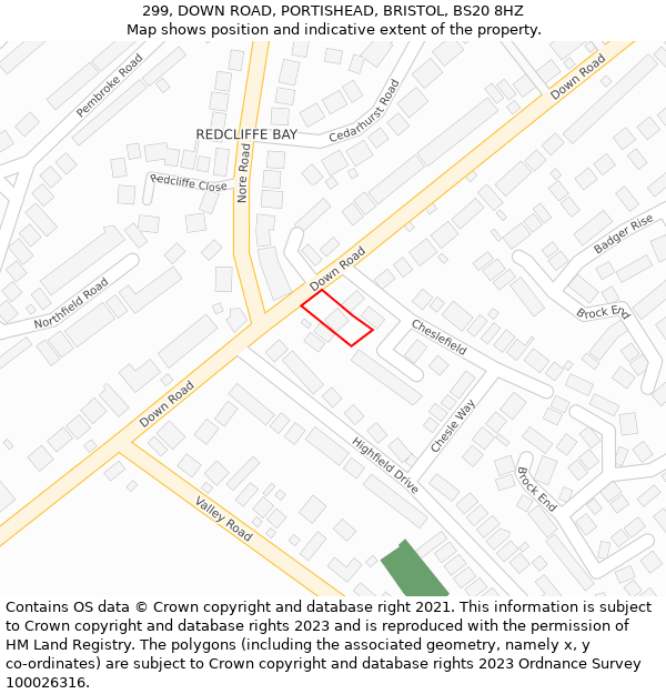 299, DOWN ROAD, PORTISHEAD, BRISTOL, BS20 8HZ: Location map and indicative extent of plot