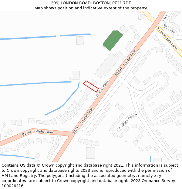 299, LONDON ROAD, BOSTON, PE21 7DE: Location map and indicative extent of plot