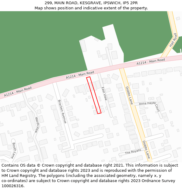 299, MAIN ROAD, KESGRAVE, IPSWICH, IP5 2PR: Location map and indicative extent of plot