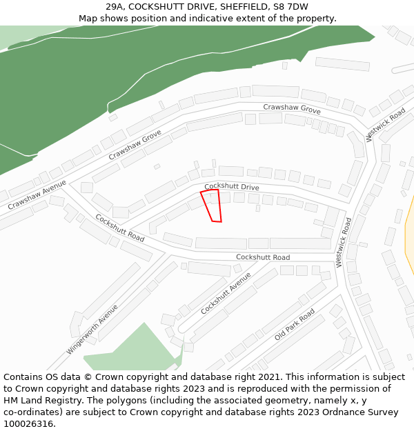 29A, COCKSHUTT DRIVE, SHEFFIELD, S8 7DW: Location map and indicative extent of plot