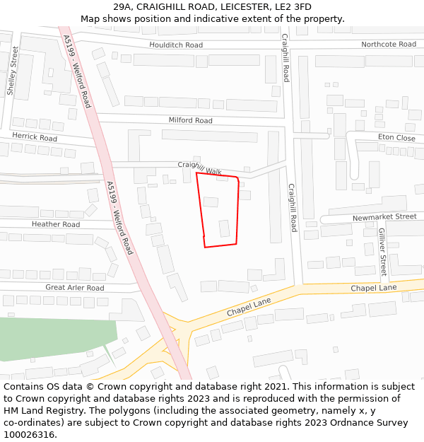 29A, CRAIGHILL ROAD, LEICESTER, LE2 3FD: Location map and indicative extent of plot