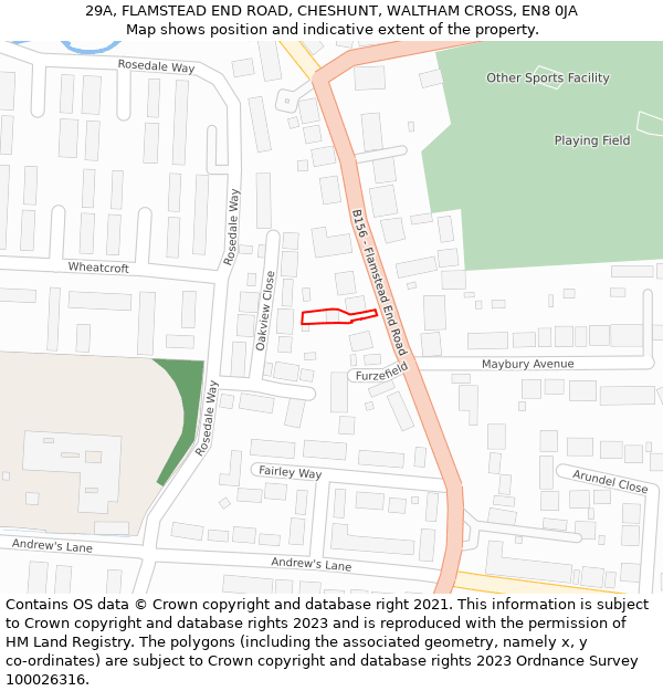 29A, FLAMSTEAD END ROAD, CHESHUNT, WALTHAM CROSS, EN8 0JA: Location map and indicative extent of plot