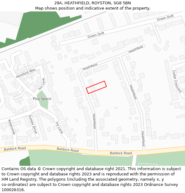29A, HEATHFIELD, ROYSTON, SG8 5BN: Location map and indicative extent of plot