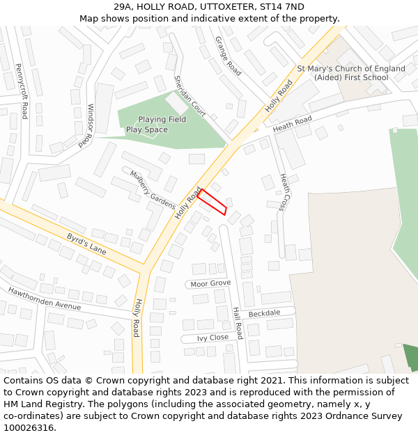 29A, HOLLY ROAD, UTTOXETER, ST14 7ND: Location map and indicative extent of plot