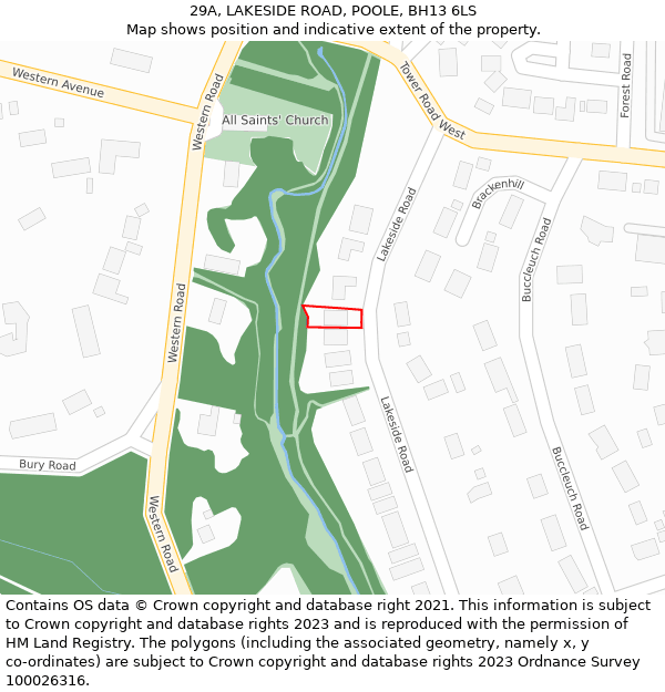 29A, LAKESIDE ROAD, POOLE, BH13 6LS: Location map and indicative extent of plot