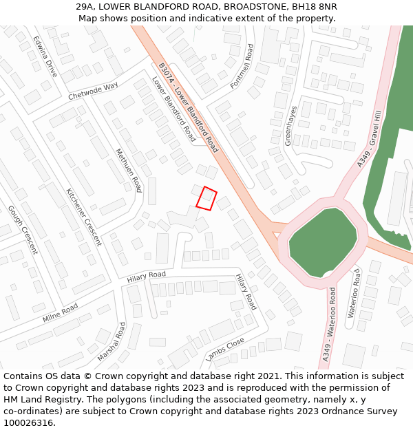 29A, LOWER BLANDFORD ROAD, BROADSTONE, BH18 8NR: Location map and indicative extent of plot