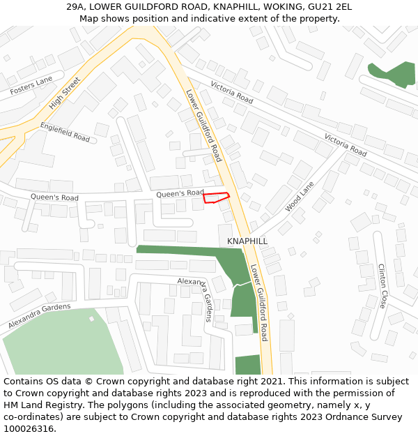 29A, LOWER GUILDFORD ROAD, KNAPHILL, WOKING, GU21 2EL: Location map and indicative extent of plot