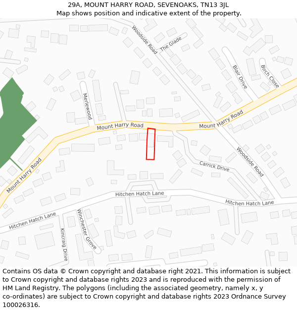 29A, MOUNT HARRY ROAD, SEVENOAKS, TN13 3JL: Location map and indicative extent of plot