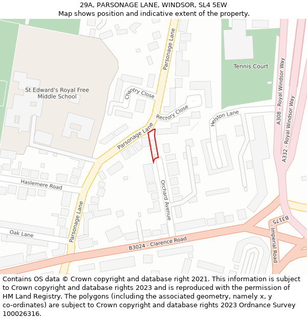 29A, PARSONAGE LANE, WINDSOR, SL4 5EW: Location map and indicative extent of plot