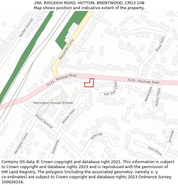 29A, RAYLEIGH ROAD, HUTTON, BRENTWOOD, CM13 1AB: Location map and indicative extent of plot