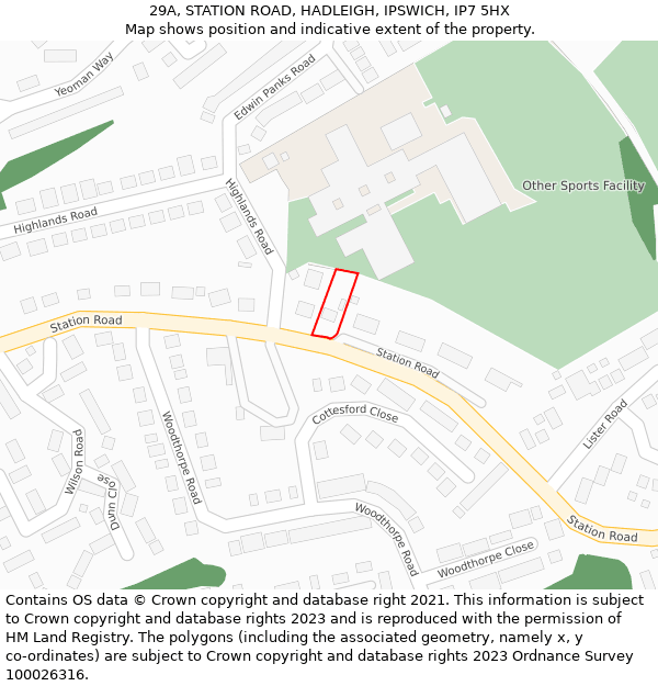 29A, STATION ROAD, HADLEIGH, IPSWICH, IP7 5HX: Location map and indicative extent of plot