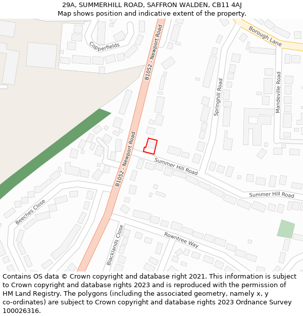 29A, SUMMERHILL ROAD, SAFFRON WALDEN, CB11 4AJ: Location map and indicative extent of plot