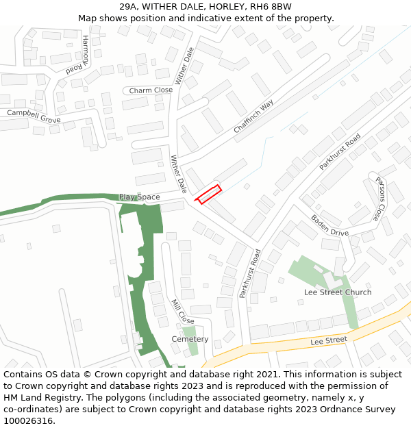 29A, WITHER DALE, HORLEY, RH6 8BW: Location map and indicative extent of plot